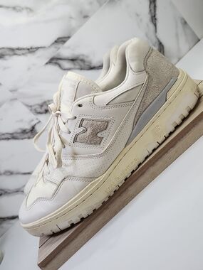 Aime De Leon Dore, New Balance 550 Mens Cream White Leather Sneakers.